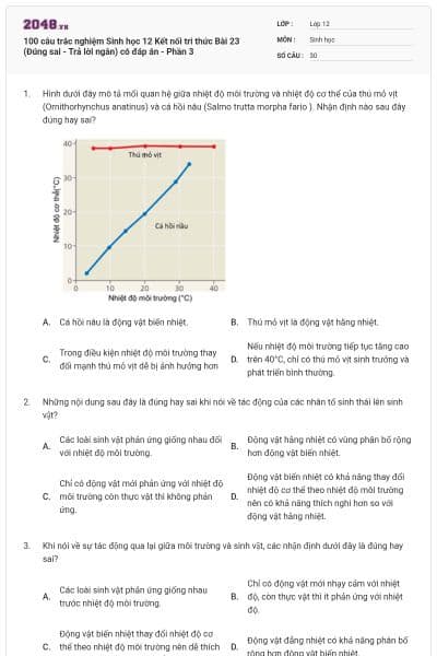 100 câu trắc nghiệm Sinh học 12 Kết nối tri thức Bài 23 (Đúng sai - Trả lời ngắn) có đáp án - Phần 3