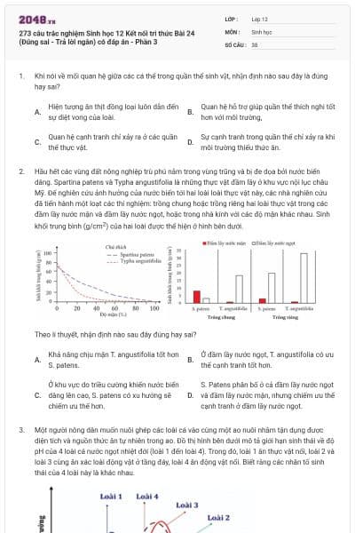 273 câu trắc nghiệm Sinh học 12 Kết nối tri thức Bài 24 (Đúng sai - Trả lời ngắn) có đáp án - Phần 3