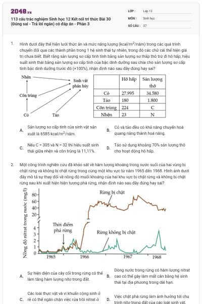 113 câu trắc nghiệm Sinh học 12 Kết nối tri thức Bài 30 (Đúng sai - Trả lời ngắn) có đáp án - Phần 3