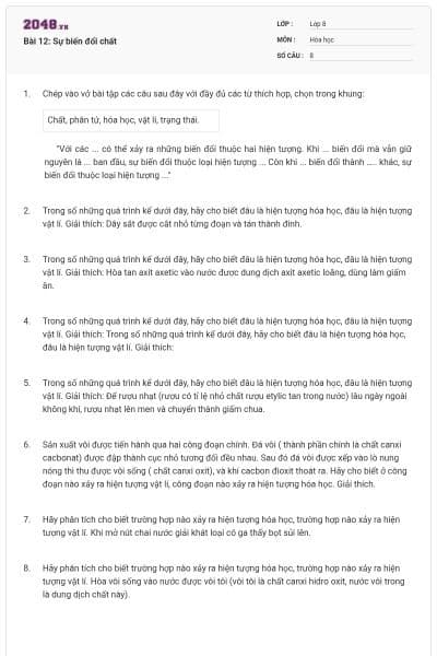 Bài 12: Sự biến đổi chất