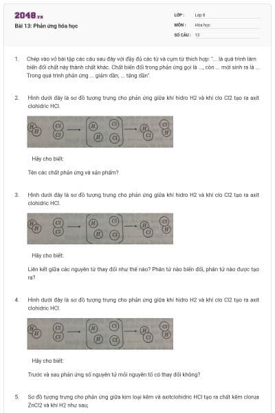 Bài 13: Phản ứng hóa học