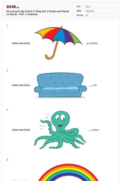 Đề cương ôn tập Cuối kì 2 Tiếng Anh 2 Family and Friends có đáp án - Part 1: Listening