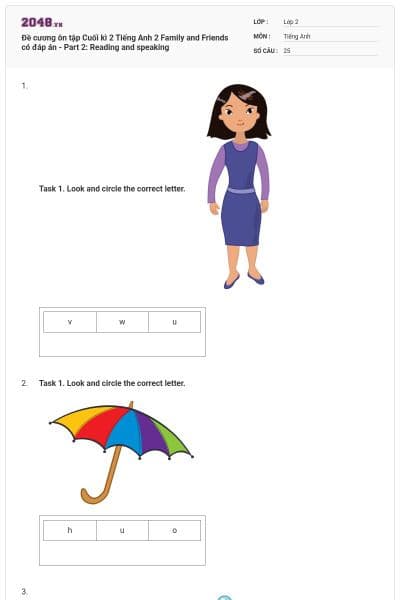 Đề cương ôn tập Cuối kì 2 Tiếng Anh 2 Family and Friends có đáp án - Part 2: Reading and speaking