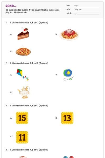 Đề cương ôn tập Cuối kì 2 Tiếng Anh 2 Global Success có đáp án - Đề tham khảo