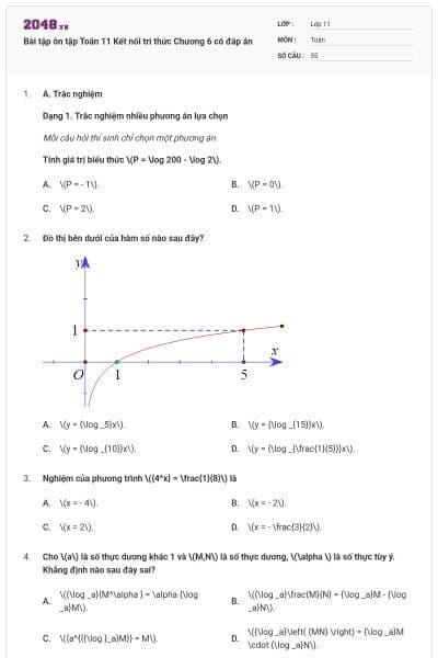 Bài tập ôn tập Toán 11 Kết nối tri thức Chương 6 có đáp án