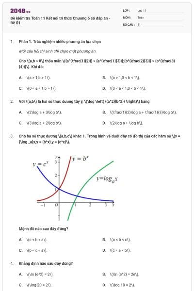 Đề kiểm tra Toán 11 Kết nối tri thức Chương 6 có đáp án - Đề 01