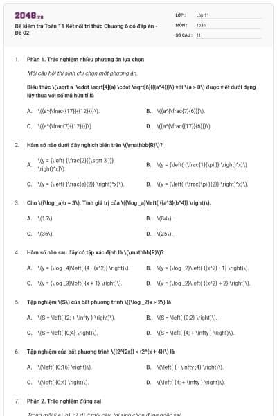 Đề kiểm tra Toán 11 Kết nối tri thức Chương 6 có đáp án - Đề 02