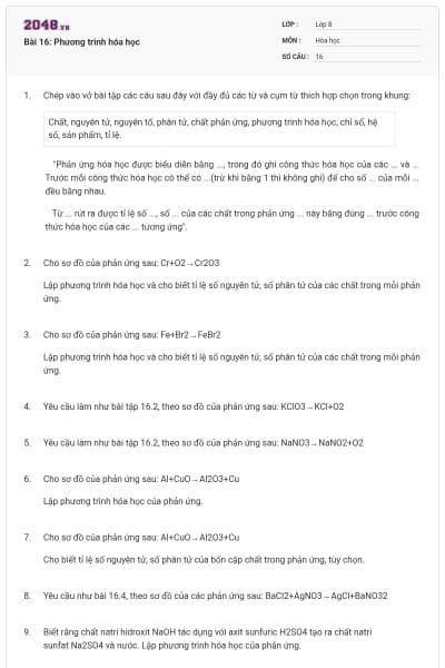 Bài 16: Phương trình hóa học