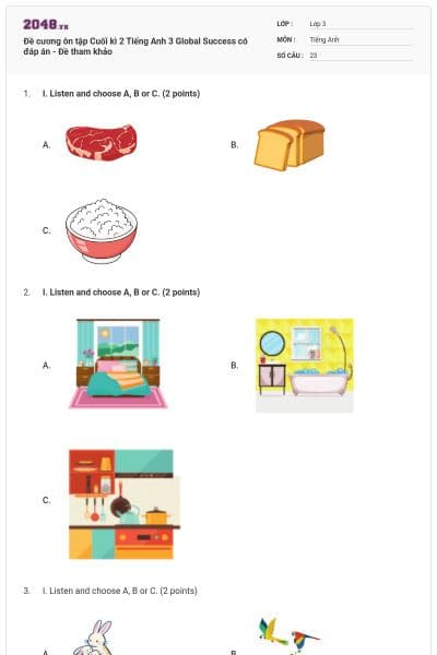 Đề cương ôn tập Cuối kì 2 Tiếng Anh 3 Global Success có đáp án - Đề tham khảo