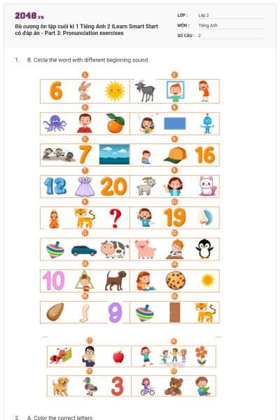 Đề cương ôn tập cuối kì 1 Tiếng Anh 2 iLearn Smart Start có đáp án - Part 3: Pronunciation exercises