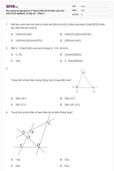 Đề cương ôn tập giữa kì 2 Toán 6 Kết nối tri thức cấu trúc mới (Trắc nghiệm) có đáp án - Phần 2