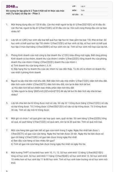 Đề cương ôn tập giữa kì 2 Toán 6 Kết nối tri thức cấu trúc mới (Tự luận) có đáp án - Phần 3