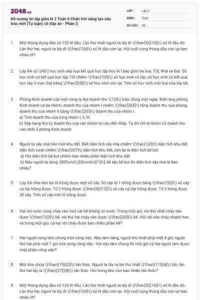Đề cương ôn tập giữa kì 2 Toán 6 Chân trời sáng tạo cấu trúc mới (Tự luận) có đáp án - Phần 3