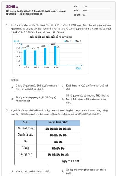 Đề cương ôn tập giữa kì 2 Toán 6 Cánh diều cấu trúc mới (Đúng sai - Trả lời ngắn) có đáp án