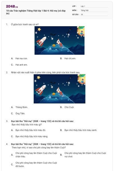 18 câu Trắc nghiệm Tiếng Việt lớp 1 Bài 4: Hỏi mẹ (có đáp án)