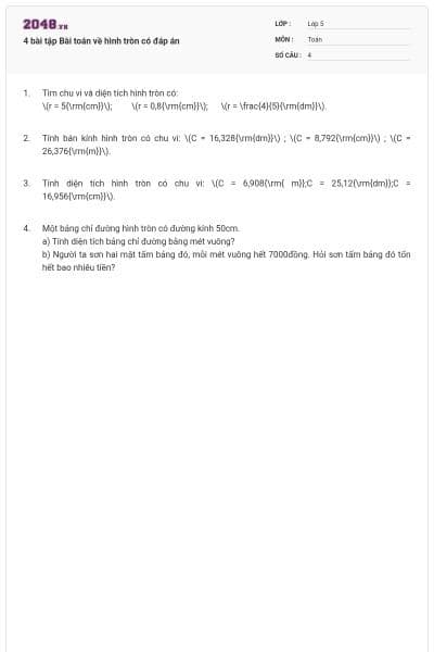 4 bài tập Bài toán về hình tròn có đáp án