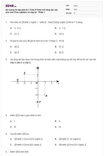 Đề cương ôn tập giữa kì 2 Toán 8 Chân trời sáng tạo cấu trúc mới (Trắc nghiệm) có đáp án - Phần 1