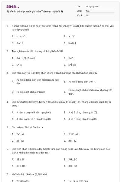Bộ đề thi thử thpt quốc gia môn Toán cực hay (đề 5)