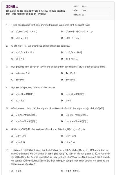 Đề cương ôn tập giữa kì 2 Toán 8 Kết nối tri thức cấu trúc mới (Trắc nghiệm) có đáp án - Phần 2
