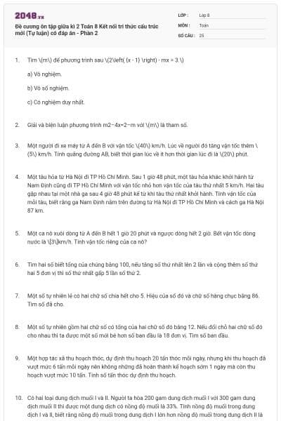 Đề cương ôn tập giữa kì 2 Toán 8 Kết nối tri thức cấu trúc mới (Tự luận) có đáp án - Phần 2