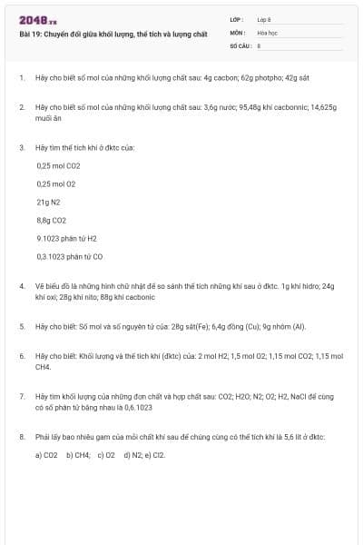 Bài 19: Chuyển đổi giữa khối lượng, thể tích và lượng chất