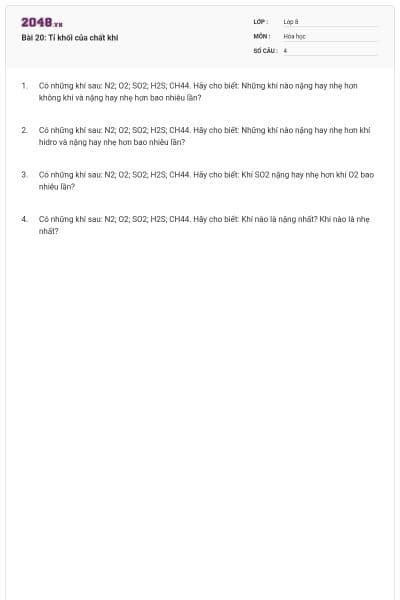 Bài 20: Tỉ khối của chất khí