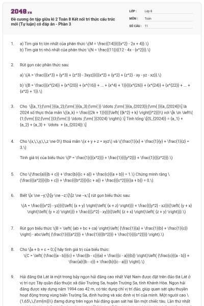 Đề cương ôn tập giữa kì 2 Toán 8 Kết nối tri thức cấu trúc mới (Tự luận) có đáp án - Phần 3
