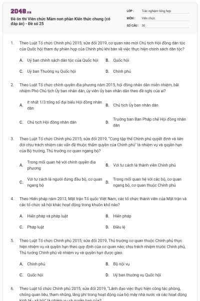 Đề ôn thi Viên chức Mầm non phần Kiến thức chung (có đáp án) - Đề số 25