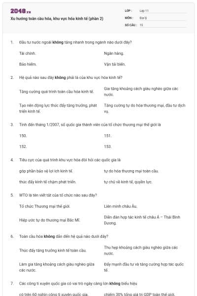 Xu hướng toàn cầu hóa, khu vực hóa kinh tế (phần 2)