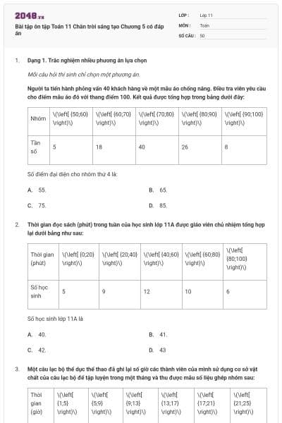Bài tập ôn tập Toán 11 Chân trời sáng tạo Chương 5 có đáp án