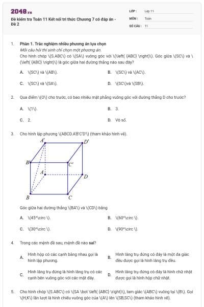 Đề kiểm tra Toán 11 Kết nối tri thức Chương 7 có đáp án - Đề 2