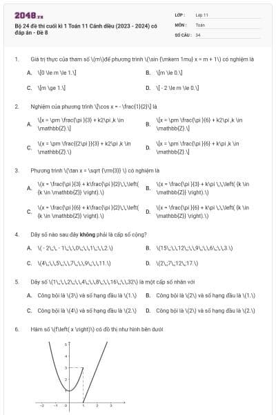 Bộ 24 đề thi cuối kì 1 Toán 11 Cánh diều (2023 - 2024) có đáp án - Đề 8
