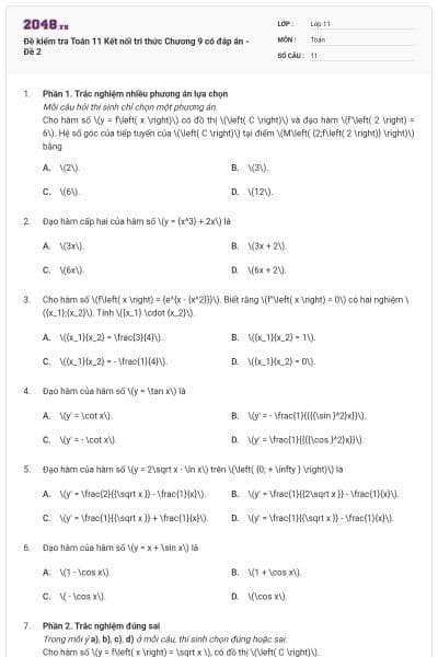 Đề kiểm tra Toán 11 Kết nối tri thức Chương 9 có đáp án - Đề 2