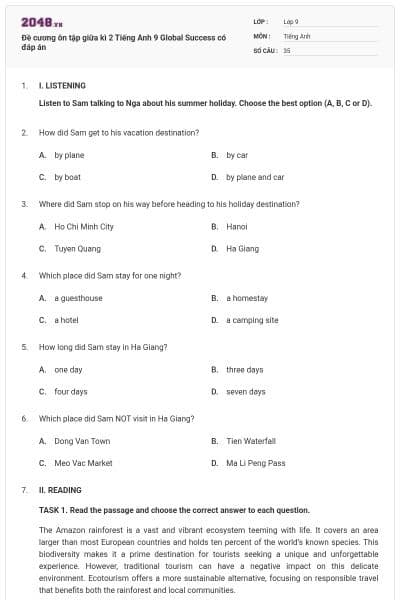 Đề cương ôn tập giữa kì 2 Tiếng Anh 9 Global Success có đáp án