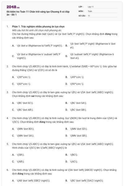 Đề kiểm tra Toán 11 Chân trời sáng tạo Chương 8 có đáp án - Đề 1