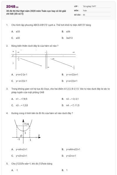 30 đề thi thử thpt năm 2020 môn Toán cực hay có lời giải chi tiết (đề số 5)