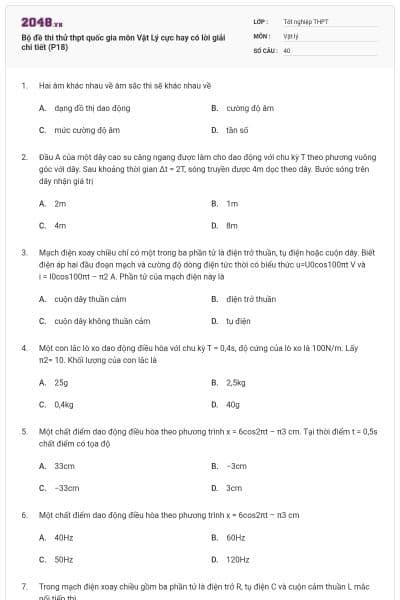 Bộ đề thi thử thpt quốc gia môn Vật Lý cực hay có lời giải chi tiết (P18)