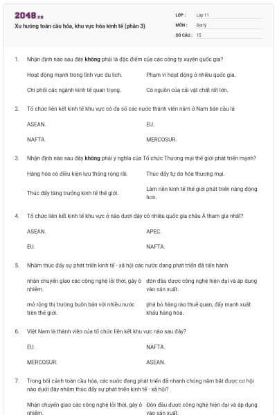 Xu hướng toàn cầu hóa, khu vực hóa kinh tế (phần 3)