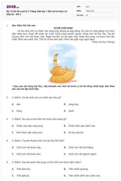 Bộ 10 đề thi cuối kì 2 Tiếng Việt lớp 1 Kết nối tri thức có đáp án - Đề 2