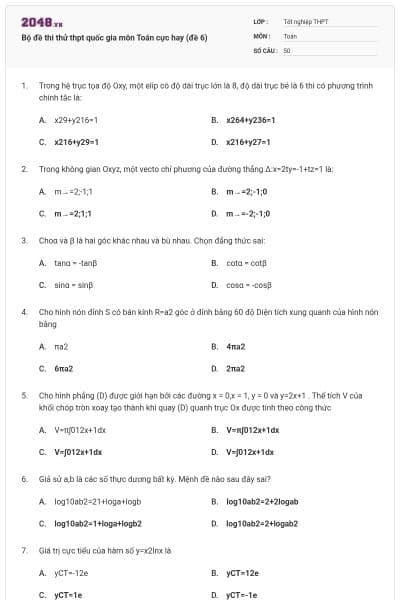 Bộ đề thi thử thpt quốc gia môn Toán cực hay (đề 6)
