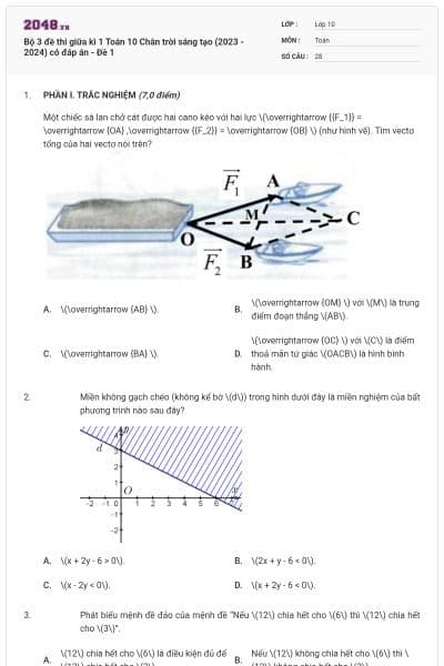Bộ 3 đề thi giữa kì 1 Toán 10 Chân trời sáng tạo (2023 - 2024) có đáp án - Đề 1