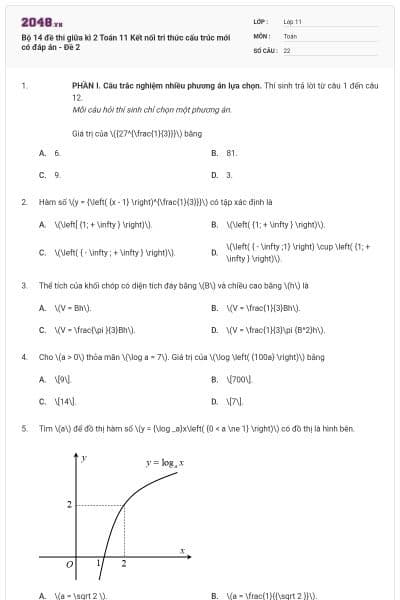 Bộ 14 đề thi giữa kì 2 Toán 11 Kết nối tri thức cấu trúc mới có đáp án - Đề 2