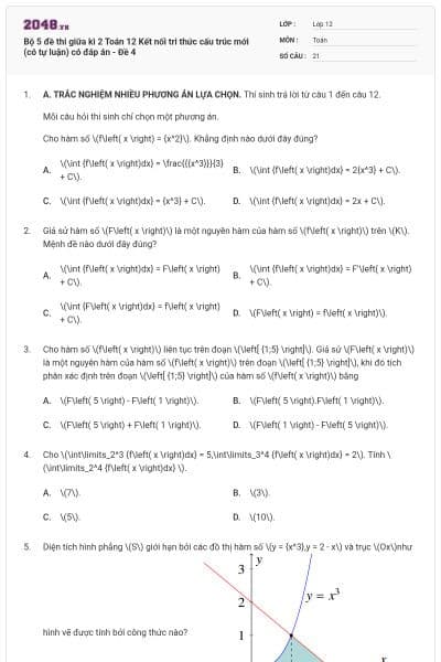 Bộ 5 đề thi giữa kì 2 Toán 12 Kết nối tri thức cấu trúc mới (có tự luận) có đáp án - Đề 4
