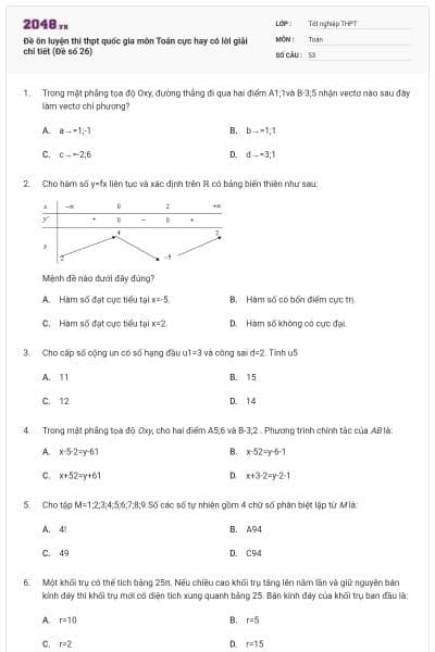 Đề ôn luyện thi thpt quốc gia môn Toán cực hay có lời giải chi tiết (Đề số 26)
