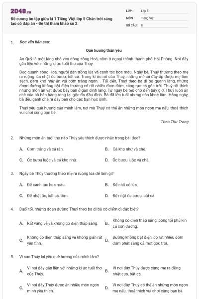Đề cương ôn tập giữa kì 1 Tiếng Việt lớp 5 Chân trời sáng tạo có đáp án - Đề thi tham khảo số 2