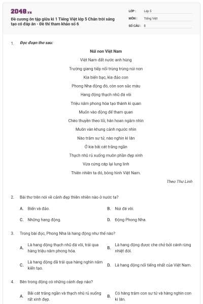 Đề cương ôn tập giữa kì 1 Tiếng Việt lớp 5 Chân trời sáng tạo có đáp án - Đề thi tham khảo số 6