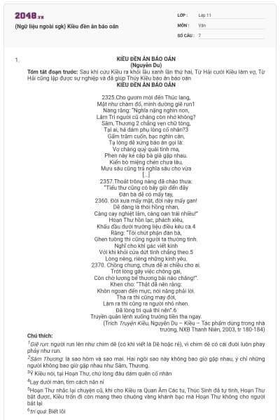 (Ngữ liệu ngoài sgk) Kiều đền ân báo oán