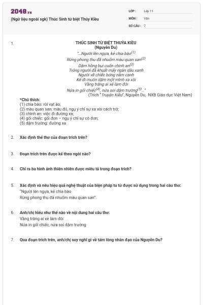 (Ngữ liệu ngoài sgk) Thúc Sinh từ biệt Thúy Kiều