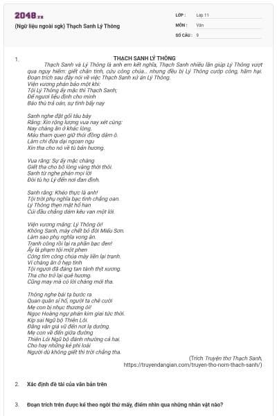 (Ngữ liệu ngoài sgk) Thạch Sanh Lý Thông