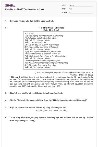 (Ngữ liệu ngoài sgk) Thơ tình người lính biển